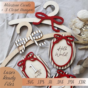 Jalons en bois pour bébé noeud SVG, SVG d'étape importante pour bébé fille, noeud de penderie SVG, fichiers à téléchargement numérique Cricut Glowforge découpé au laser, cintres
