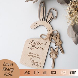 SVG Easter Bunny Please Stop Here Cartello pomello porta, Easter Bunny Door Hanger File tagliato al laser, Download digitale Glowforge SVG Easter Door Hanger