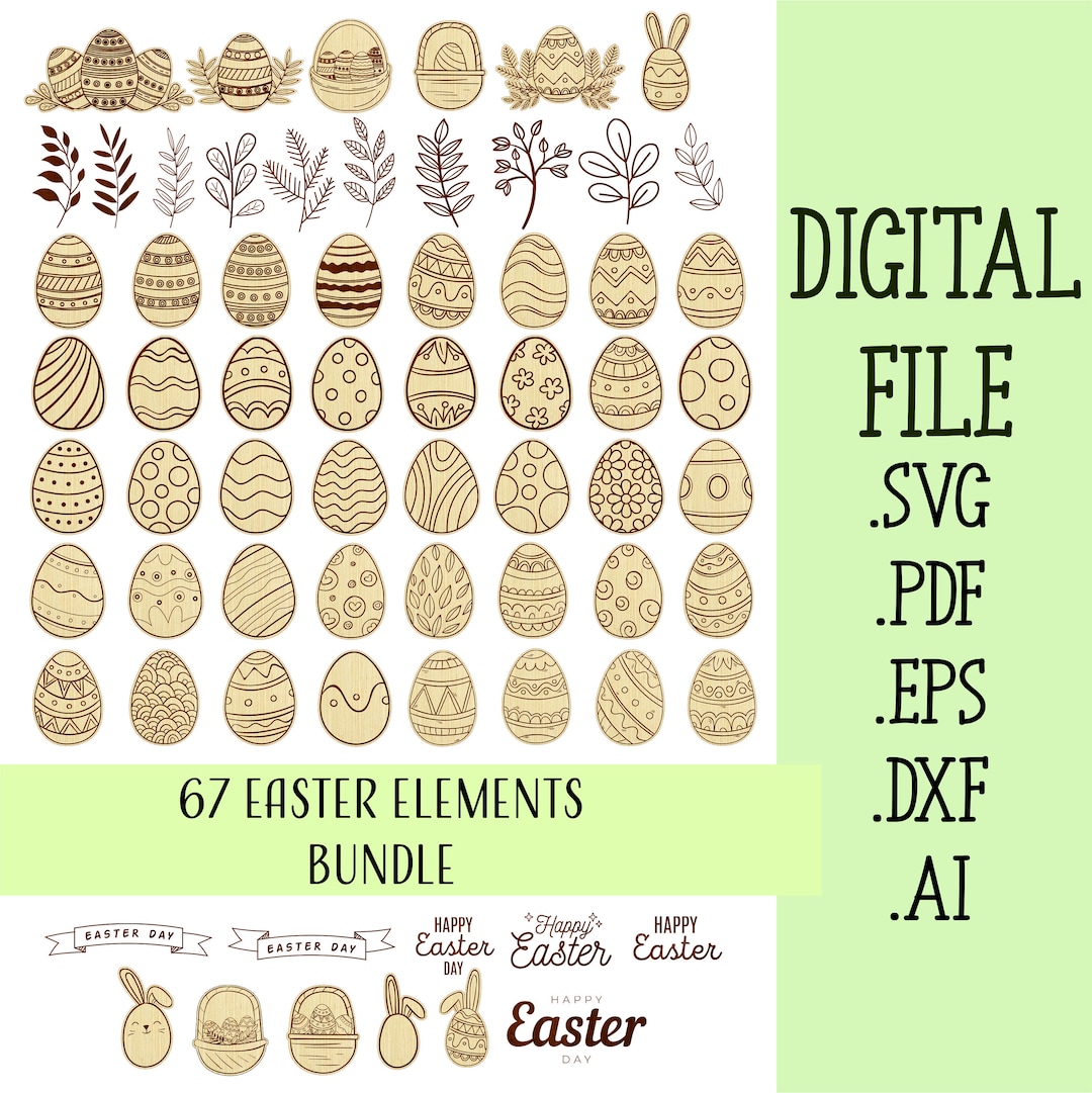 67 Easter Eggs Laser Cut Svg Bundle, Bunny Ornaments Svg, Easter Egg ...