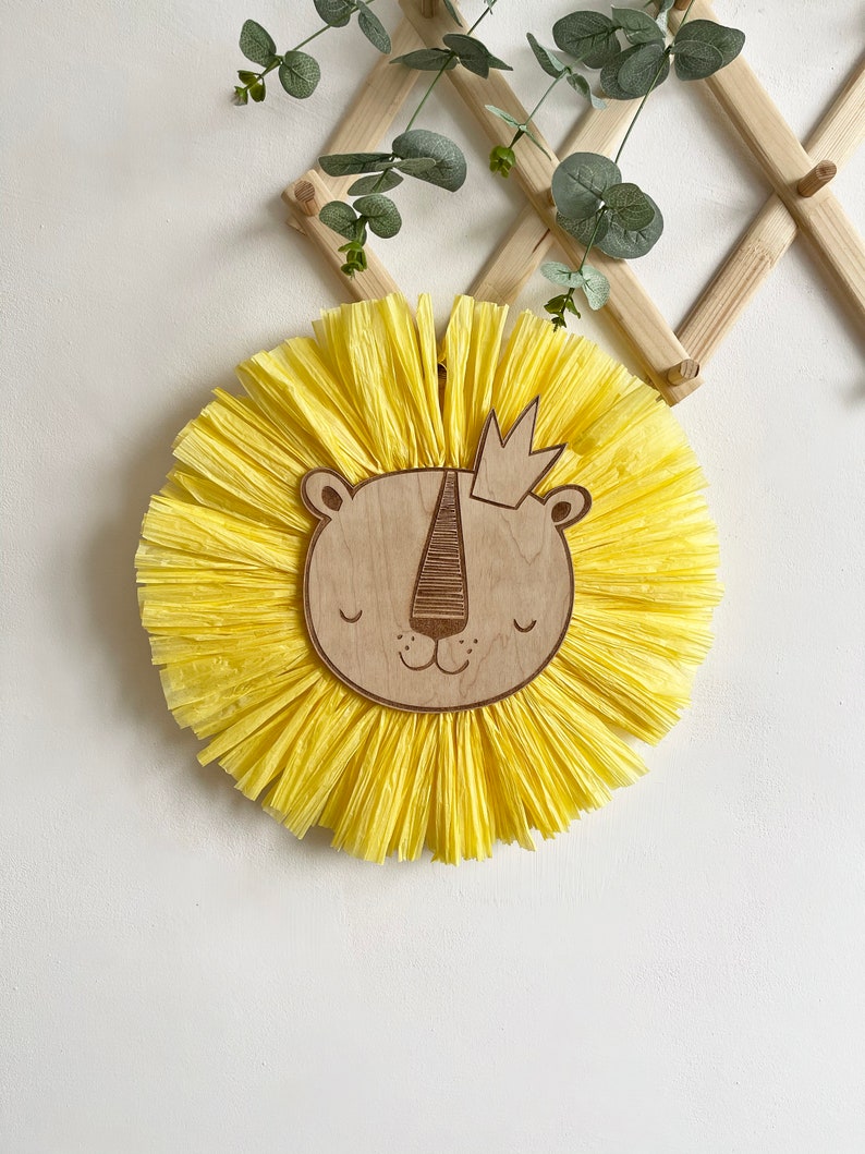 Lion Face Raffia Wall Hanging, Safari Jungle Nursery, Lion Head Boho Nursery Decor Kid room Decor, 1st Birthday Gift, Safari Nursery Decor image 4