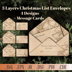 Pacchetto SVG per buste da lettera a Babbo Natale, decorazioni per la lista dei desideri di Natale SVGLasercut Caro Babbo Natale, design Glowforge per la posta di Babbo Natale, Svg di Natale in famiglia