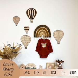 Hete lucht ballonnen SVG, kinderkamer muur decor SVG, laser gesneden ballonnen SVG, laser gesneden Glowforge Cricut digitale downloadbestanden, decor van de kinderkamer