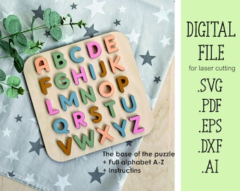 Laser Cut File Baby Alphabet puzzle SVG, Alphabet Puzzle Digital Glowforge, Download, Kids name Puzzle, 1st Birthday gifts, Christmas gift