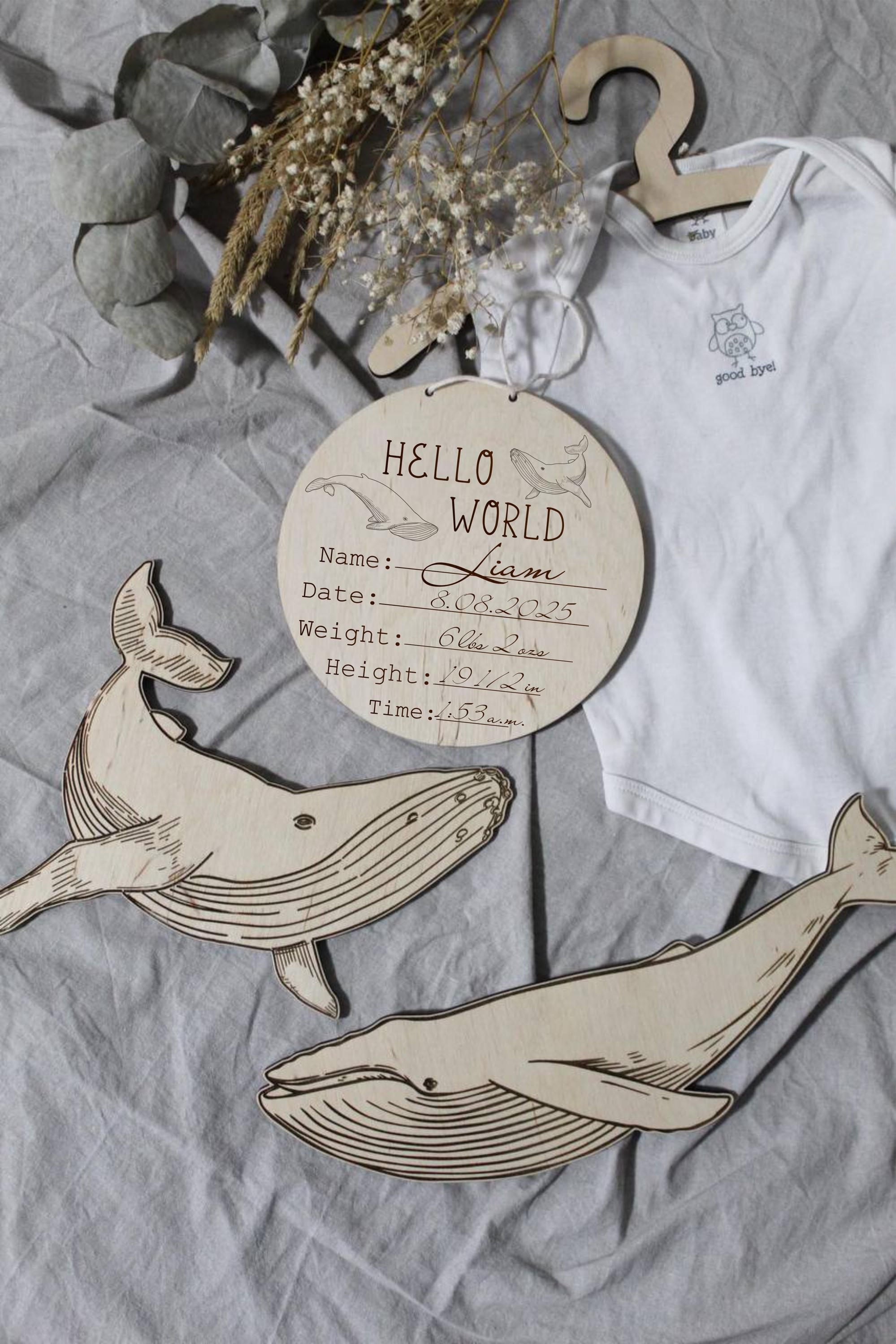 Whale Baby Birth Announcement Sign SVG Bundle – Hello World Laser Cut ...