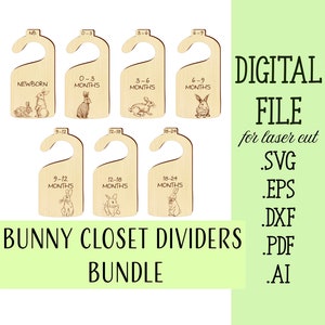 Séparateurs de penderie bébé lapin, lot d'animaux SVG, lapin SVG, animaux SVG, fichiers de téléchargement numérique Cricut Glowforge découpés au Laser, séparateurs de placard