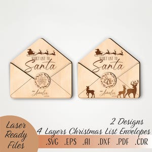 Paquete de adornos SVG con forma de sobre con carta a Papá Noel, adornos SVG con texto "Querido Papá Noel", Svg de Navidad familiar, adornos navideños con forma de sobre con mensaje "Feliz Navidad"