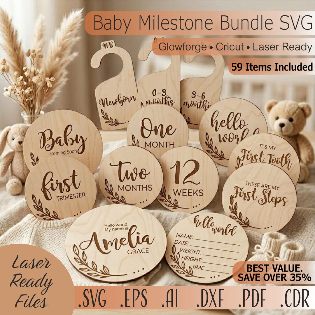 Baby Milestone Bundle SVG | Newborn Photo Milestone Discs Laser Files ...