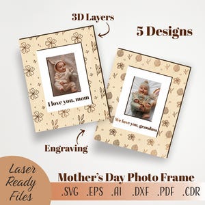 Imán para el refrigerador del Día de la Madre Marco de fotos con imán SVG Archivo láser Regalos Conjunto de marcos de fotos cortados con láser para el Día de la Madre Regalo para cumpleaños Aniversarios