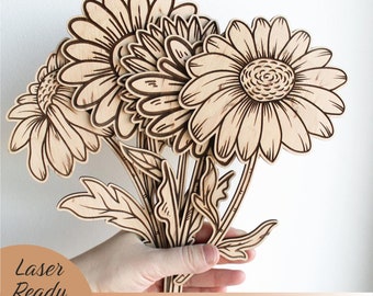 30 Daisies SVG Bundle, Laser Cut Glowforge Cricut Digital download Files, Vector Daisy Flowers Bouquet for Mom Wood Florals Mothers day gift