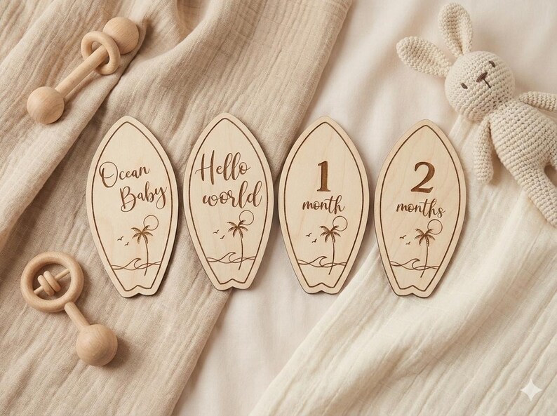 Surfboard Baby Milestone Cards SVG | Ocean Baby Monthly Signs | Laser ...