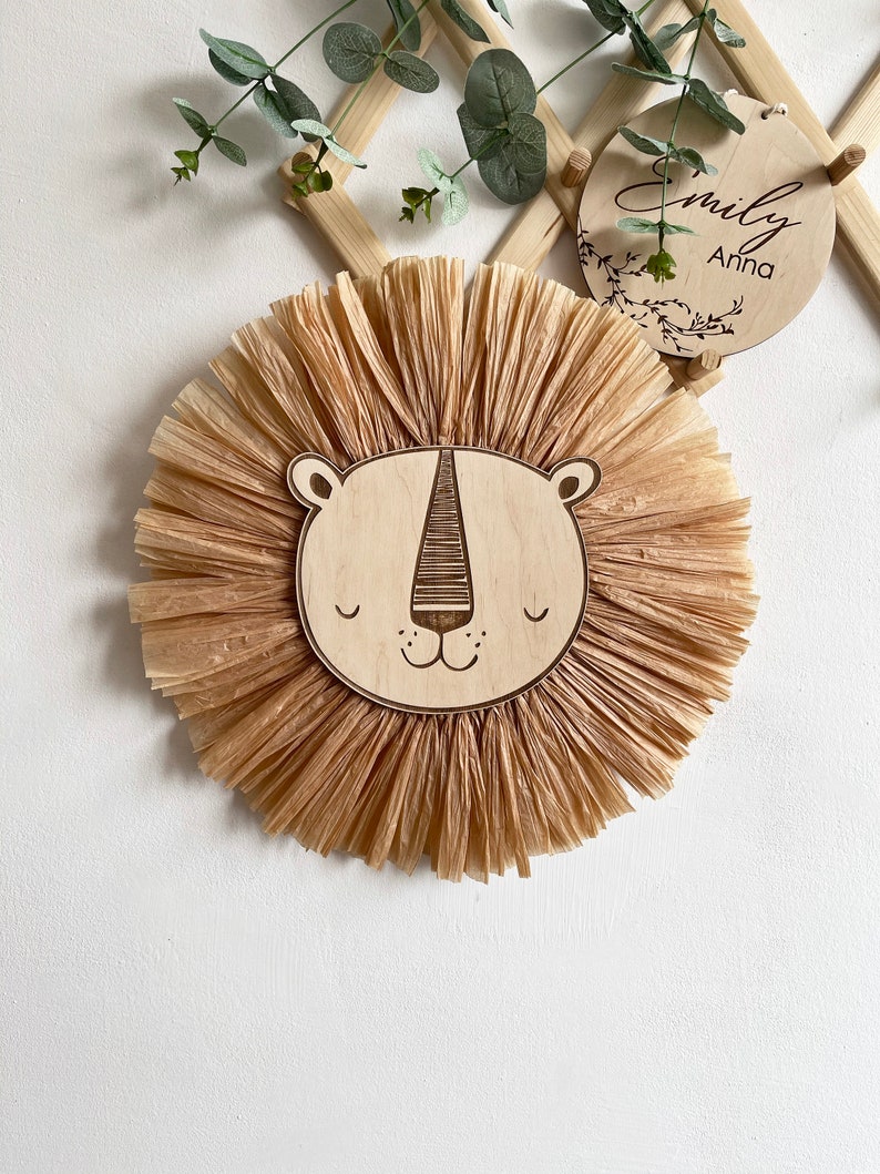 Lion Face Raffia Wall Hanging, Safari Jungle Nursery, Lion Head Boho Nursery Decor Kid room Decor, 1st Birthday Gift, Safari Nursery Decor image 6