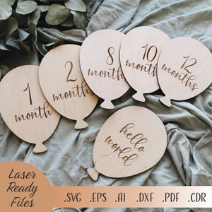 Palloncini Baby Milestones SVG, baby milestone SVG, Hello world SVG, file di download digitale Laser Cut Glowforge Cricut, schede Milestone