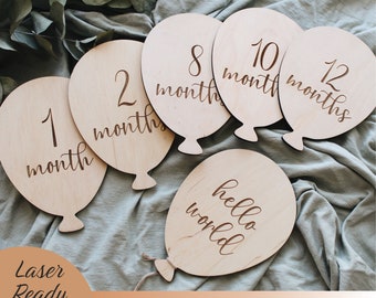 Baby Milestones Balloons SVG, baby milestone SVG, Hello world SVG, Laser Cut Glowforge Cricut Digital download Files, Milestone cards