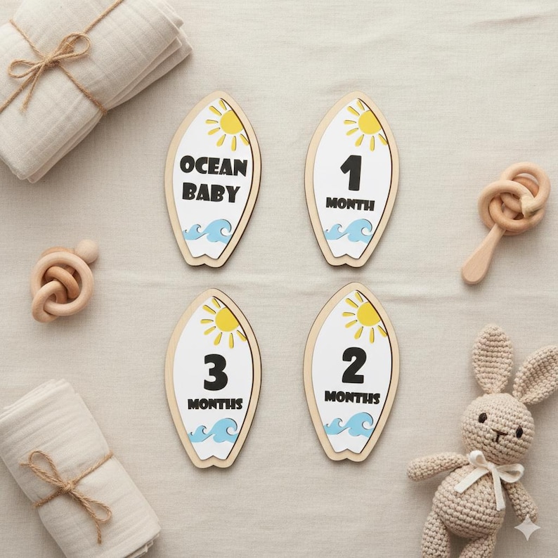 Surfboard Baby Milestone Cards SVG | 3D Laser Cut Files | Beach Baby ...