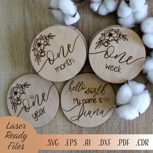 Fleurs bébé jalons SVG Bundle, bébé jalon SVG, Bonjour tout le monde SVG, fichiers de téléchargement numérique Cricut Glowforge découpés au laser, cartes jalon