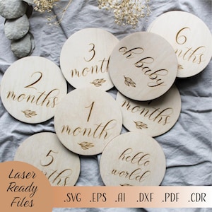 Paquete de svg de hito mensual de bebé floral, Hola mundo svg, estadísticas de bebé svg, Rondas de hito mensual de bebé SVG, Glowforge Cricut & Silhouette