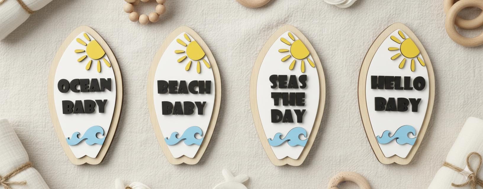 Surfboard Baby Milestone Cards SVG | 3D Laser Cut Files | Beach Baby ...