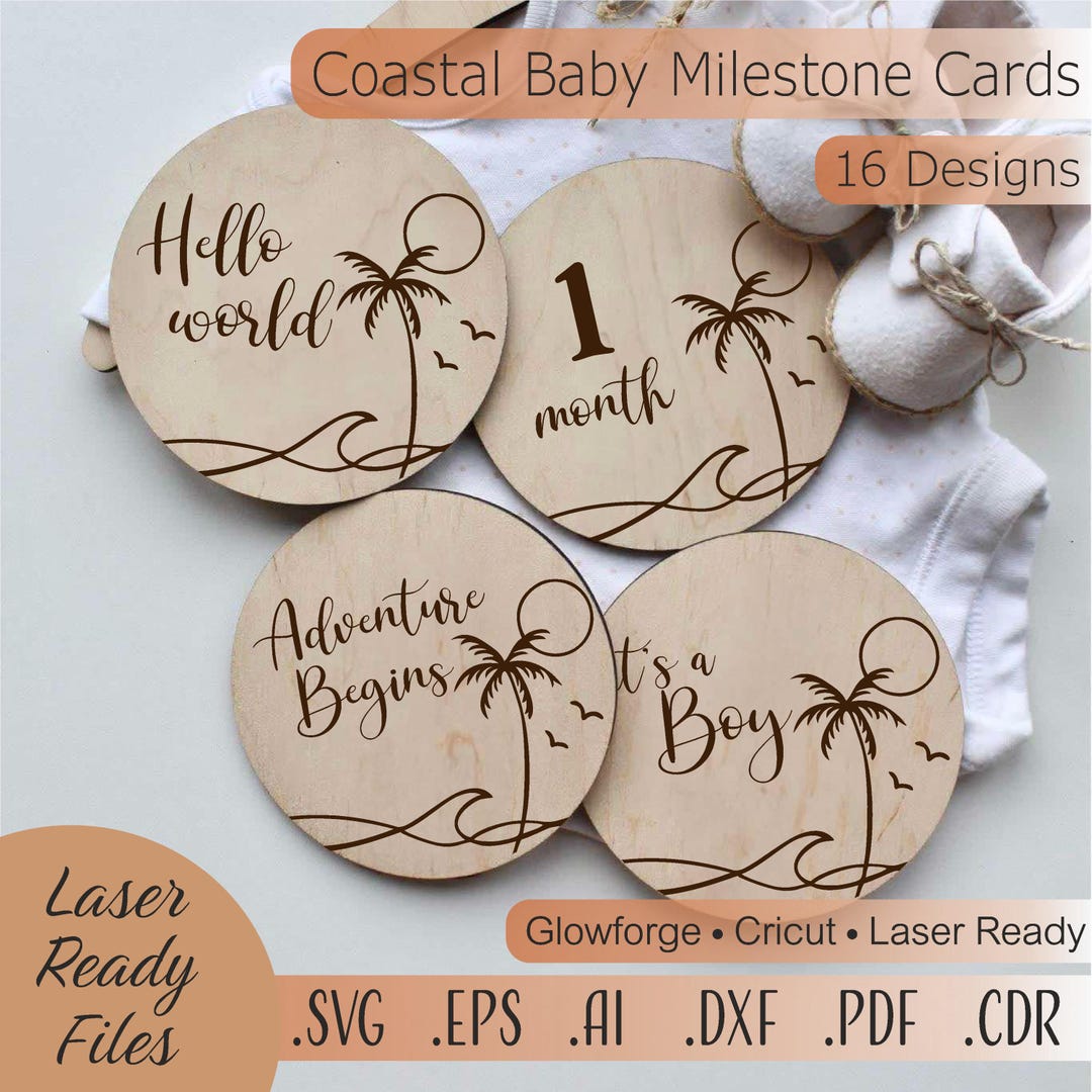 Coastal Baby Milestone Cards SVG | Laser Cut Baby Month Discs | Beach ...