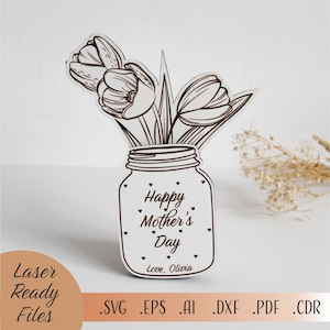 Standing Pot Flowers for Mom SVG, Mother’s day gift laser cut SVG plan, Engraving Diy gift Digital Download SVG Laser flower holder mom