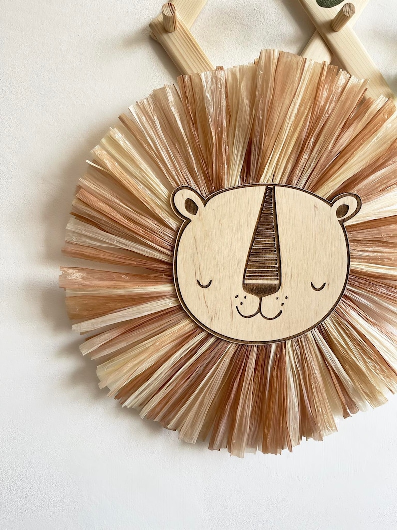 Lion Face Raffia Wall Hanging, Safari Jungle Nursery, Lion Head Boho Nursery Decor Kid room Decor, 1st Birthday Gift, Safari Nursery Decor image 8