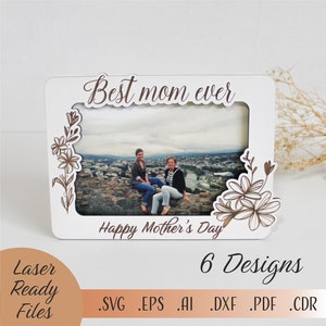 Cadre photo fête des mères SVG, fichiers découpés au laser cadre photo mère, cadeau pour maman svg, cadre photo fichier de découpe laser 3D gravure conception