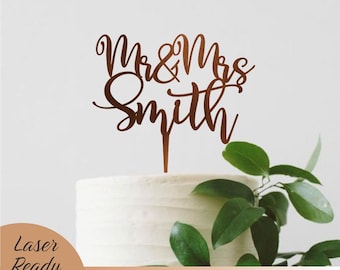 Personalized Wedding Cake Topper SVG, Mr & Mrs Name Topper Laser Cut Files, Anniversary Bride and Groom Glowforge Cricut Digital Download