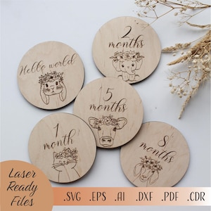Bundle de cartes jalon animaux, Woodlans bébé animal jalons SVG, fichiers de téléchargement numérique Cricut Glowforge découpé au Laser, SVG Glowforge