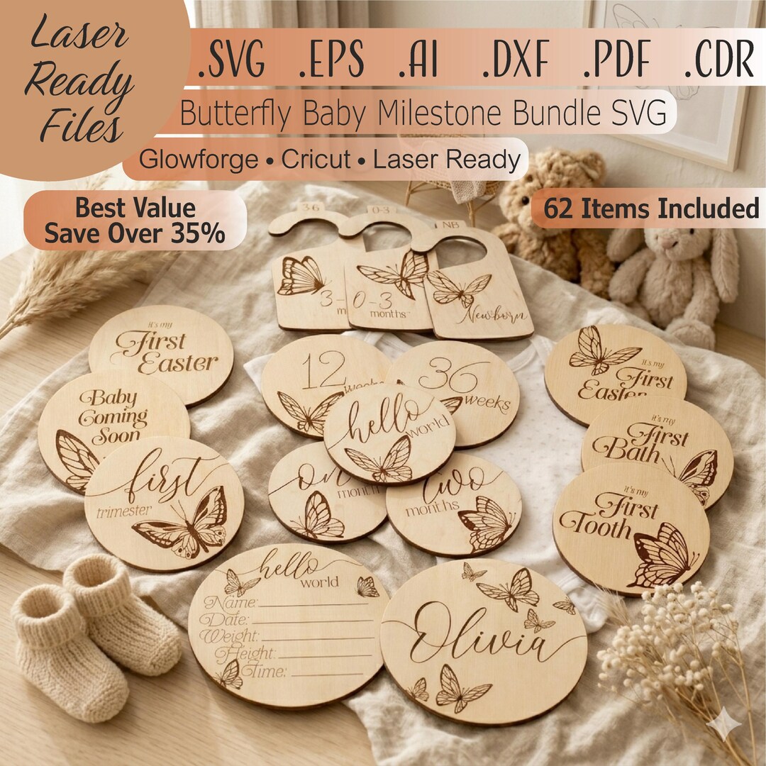 Butterfly Baby Milestone SVG Bundle for Laser Cut, Glowforge & Cricut ...