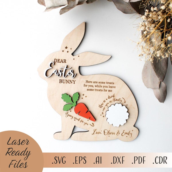 Easter Bunny Tray Svg, Carrot Plate Digital download Glowforge,  Laser Cut File Easter treat board, Personalized Bunny shaped serving tray