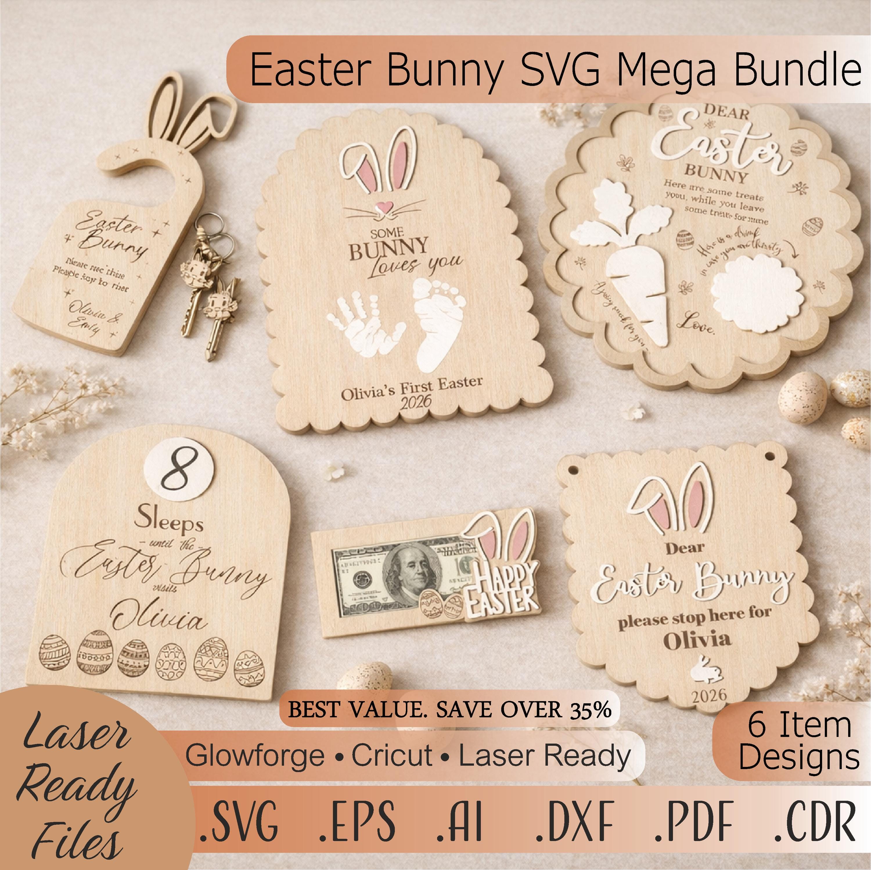 Easter Bunny SVG Bundle for Laser Cut | Glowforge Easter Files | Easter ...
