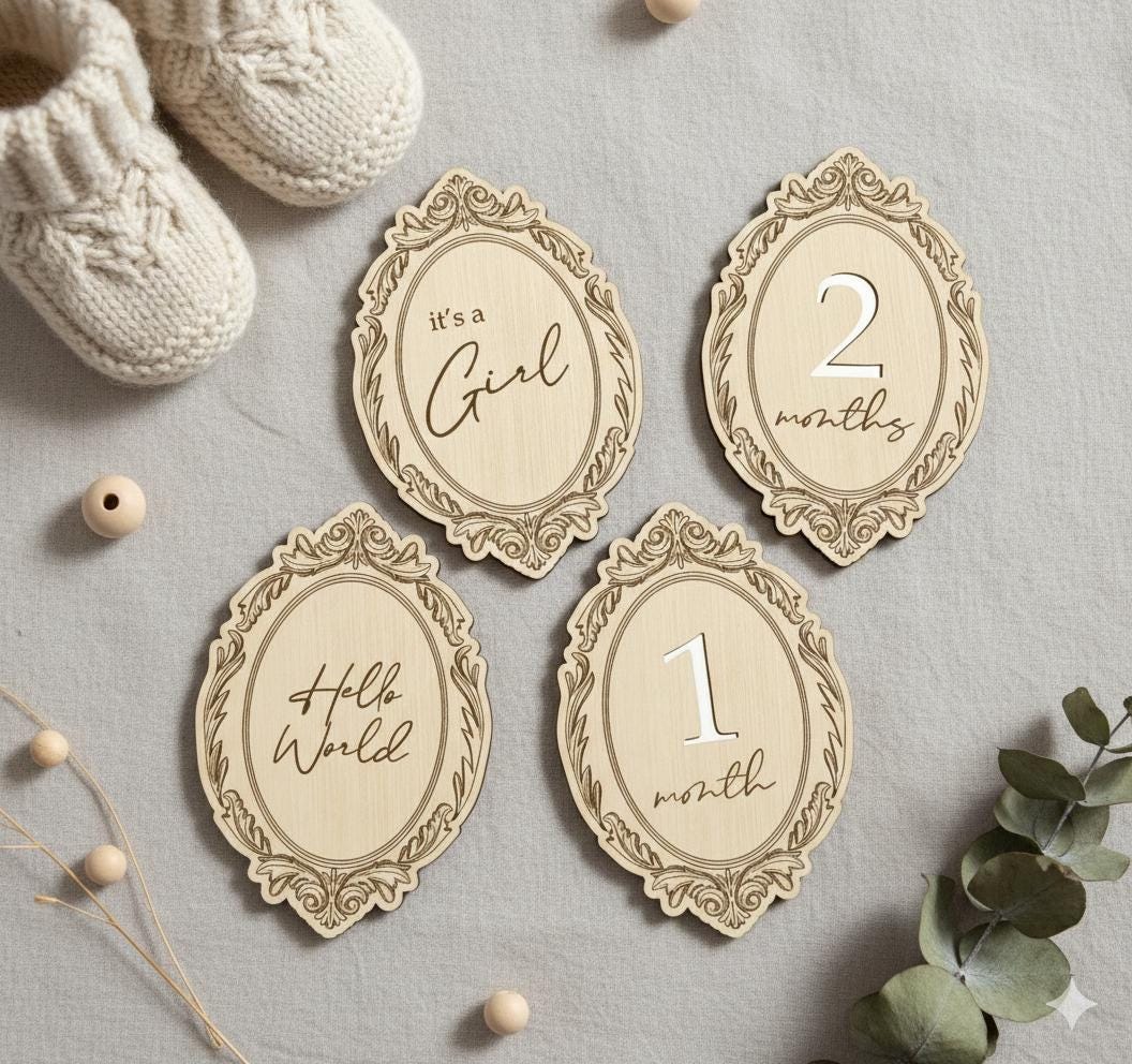 Vintage Baby Milestone Cards SVG | Laser Cut Files for Glowforge Cricut ...