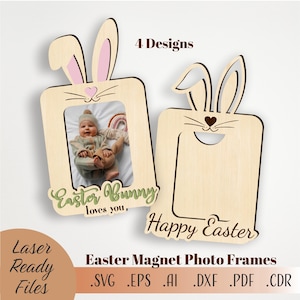 Cornice magnetica per foto da frigorifero coniglietto pasquale SVG, Some Bunny Loves You SVG, ricordo fotografico pasquale, cornice coniglietto Glowforge SVG, file laser pasquale