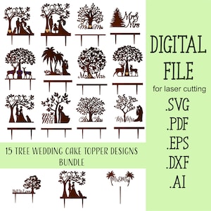 15 ツリー ウェディング ケーキ トッパー SVG バンドル レーザー カット ファイル Glowforge ファイル Cricut シルエット レーザー カット デジタル ダウンロード mr and mrs svg