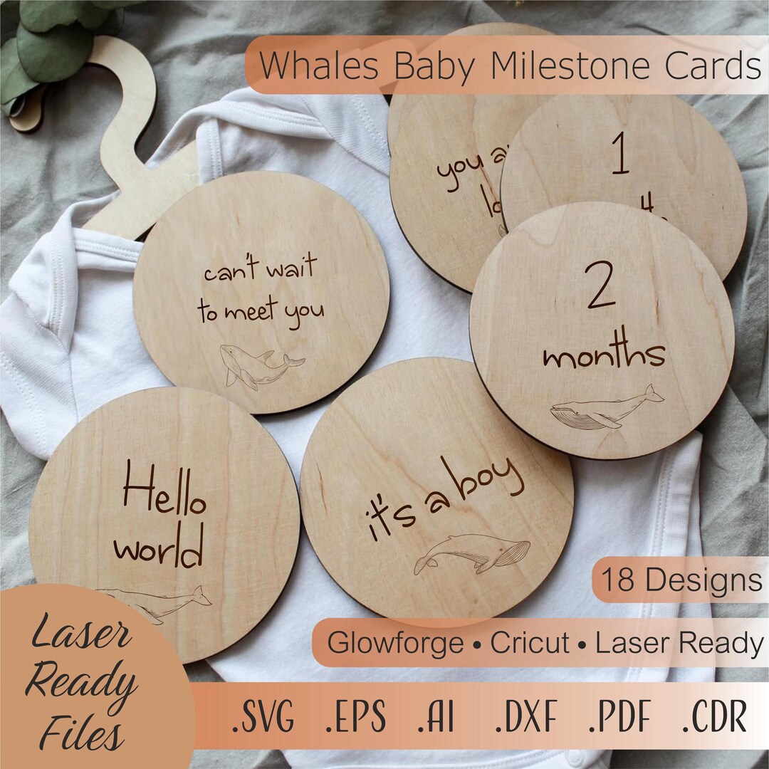 Whale Baby Milestone Cards SVG | Laser Cut File for Glowforge, Cricut ...