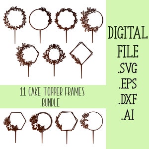 ウェディング ケーキ トッパー フレーム svg、バースデー トッパー svg、花輪フレーム svg、花輪ケーキ トッパー svg、ケーキ トッパー レーザーカット、フレーム svg