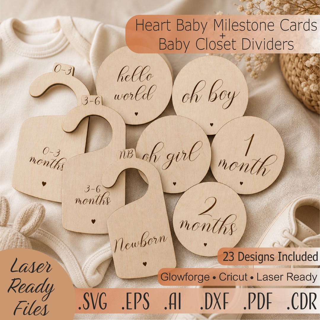 Heart Baby Milestone Bundle SVG for Laser Cut, Glowforge & Cricut ...