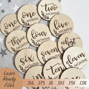 Bébé jalons mensuels SVG, cartes jalon bébé SVG, Bonjour tout le monde SVG, fichiers de téléchargement numérique Cricut Glowforge découpés au laser, cartes jalon