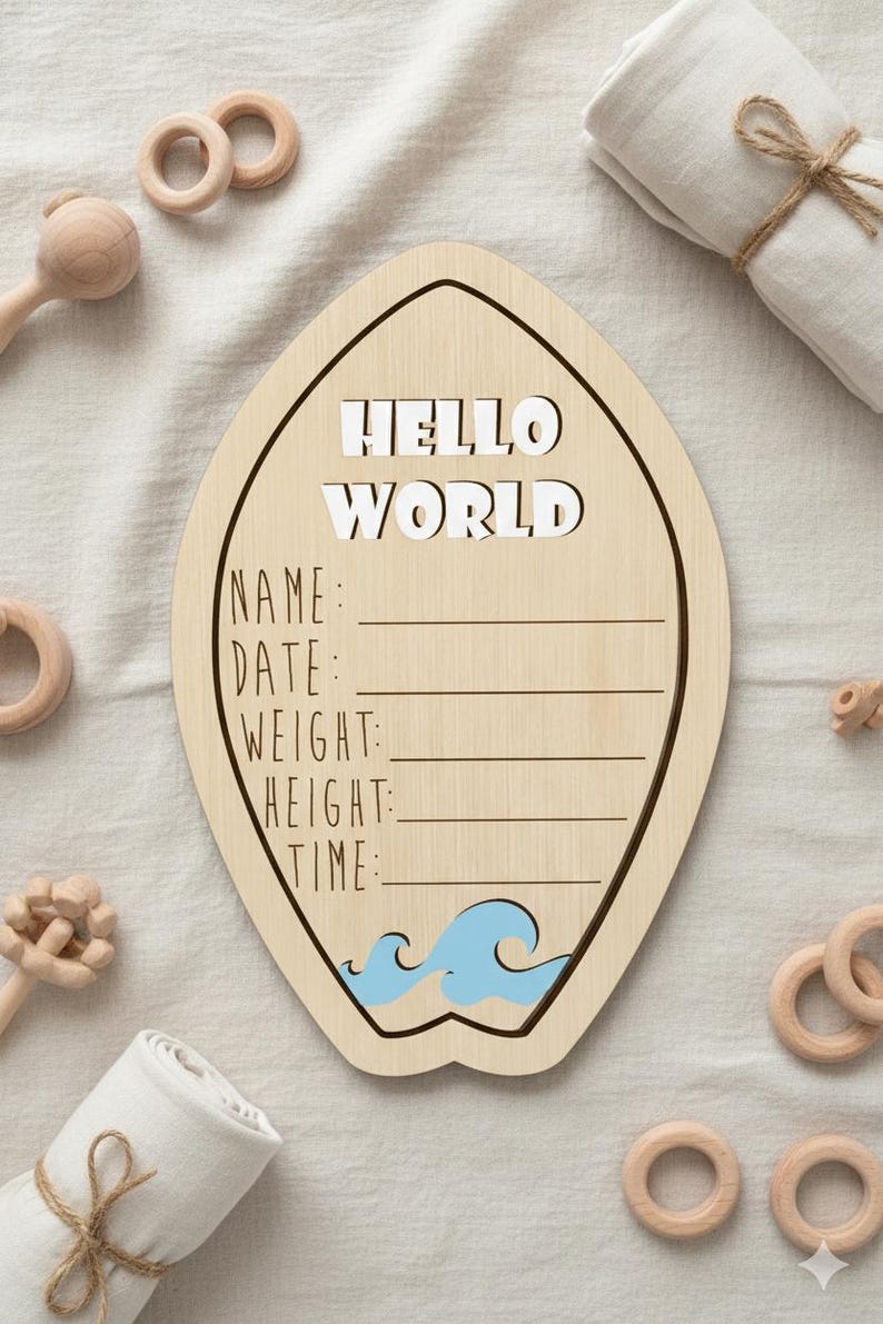 Surfboard Baby Name Sign SVG | Laser Cut Baby Birth Stats Sign | Beach ...