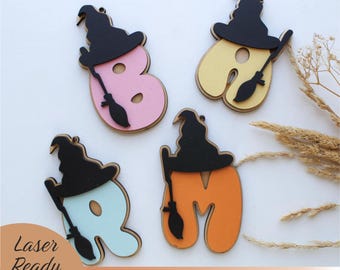 Halloween Letters Ornaments SVG Bundle, Halloween decor template, Tags SVG, Halloween Alphabet, Boo Basket Tag Laser Cut Glowforge File