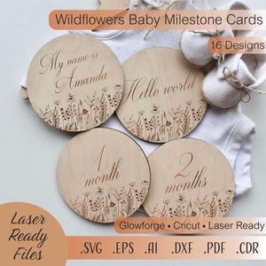 Bundle svg d'étape mensuelle pour bébé, cartes d'étape importante pour bébé fille SVG, SVG nouveau-né jalons, fichiers de téléchargement numérique Cricut Glowforge découpés au Laser
