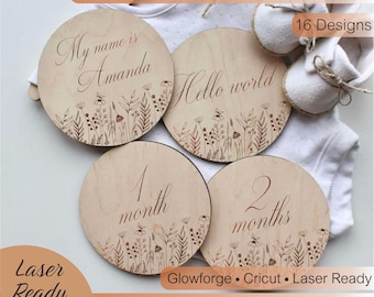 Baby Monthly Milestone svg Bundle, Baby Girl Milestone Cards SVG, SVG New Born Milestones, Laser Cut Glowforge Cricut Digital download Files