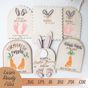 Big Set Easter Laser Cut Files SVG, laser easter ideas, Some Bunny Loves You Easter Footprint Sign Laser Cutting File Engraving Design