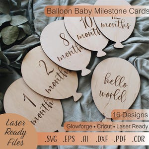 Bundle de cartes d'étape importante de ballon de bébé - marqueurs d'âge de bébé de Style en bois mensuels, fichiers découpés au laser pour Cricut & Glowforge, cadeau de baby shower