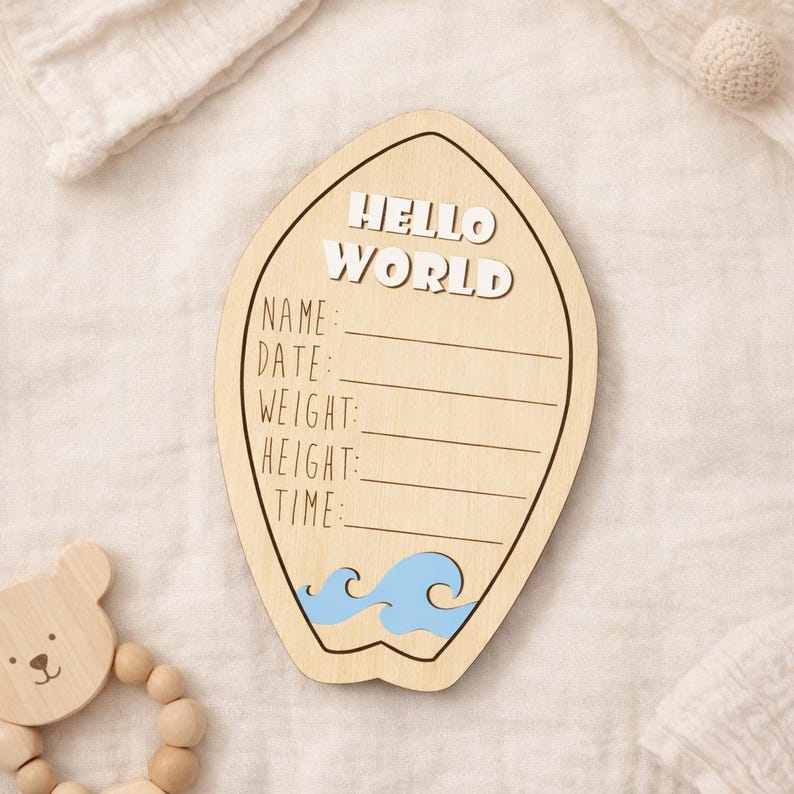 Surfboard Baby Name Sign SVG | Laser Cut Baby Birth Stats Sign | Beach ...