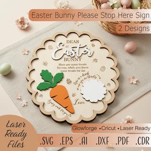 Personalized Easter Bunny Treat Tray SVG | Easter Bunny Please Stop Here Tray | Laser Cut Glowforge Files | Kids Easter Treat Board