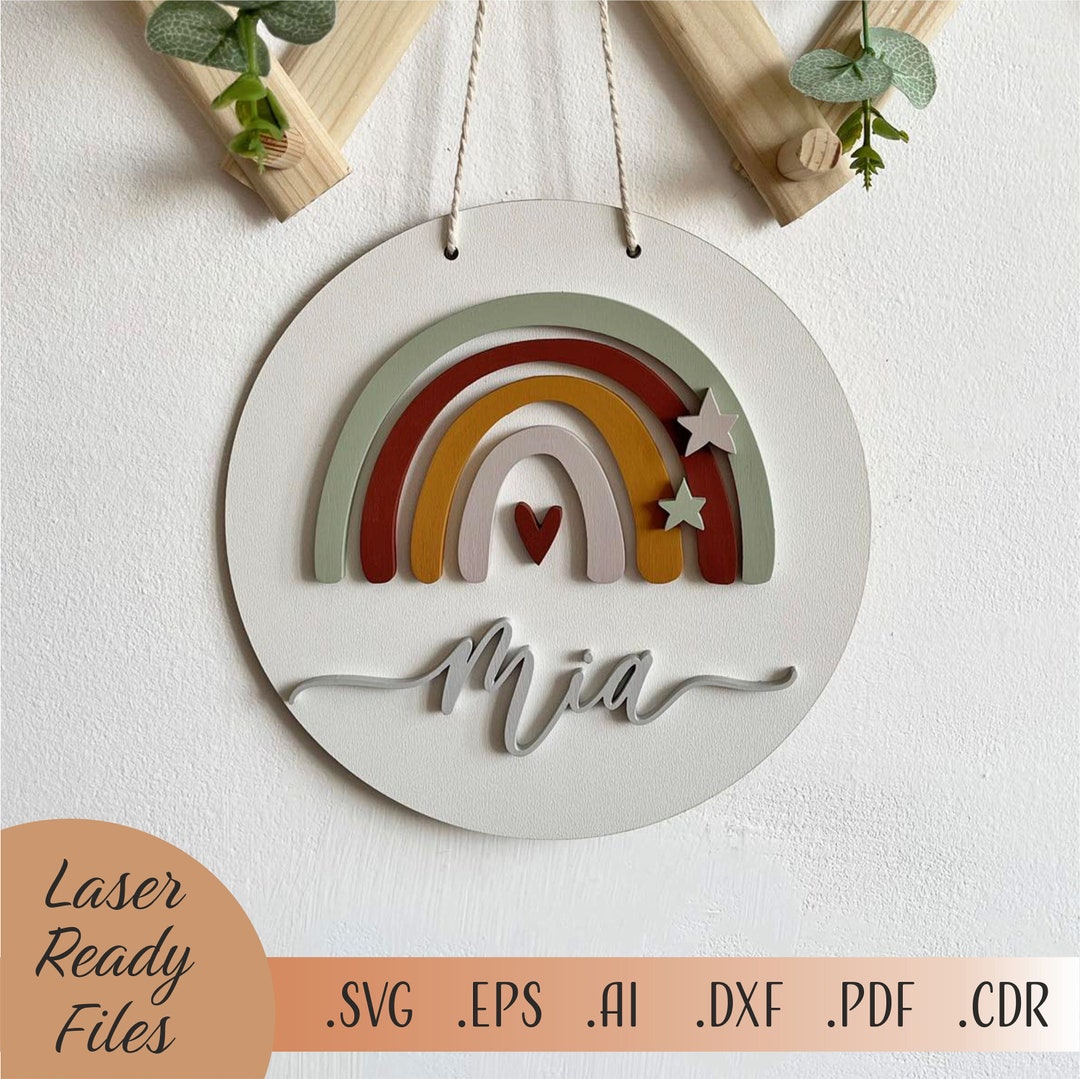 Rainbow Baby Name Sign SVG • Round Nursery Name Sign • Laser Cut Birth ...