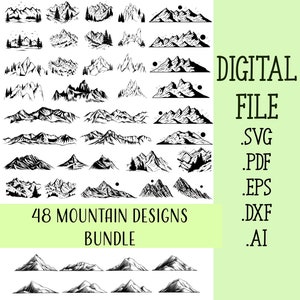 Landscape Mountains SVG Bundle, File For Cricut For Silhouette, Forest Tree svg, outdoors adventure svg, landscape svg, Mountain svg clipart