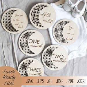 Bundle SVG de cartes d'étape en rotin, jalons de bébé SVG, SVG en rotin, fichiers de téléchargement numérique Cricut Glowforge découpé au Laser, jalon mensuel Svg