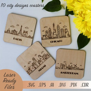 10 Cities Coasters SVG Bundle, Coasters Laser Cut Svg, Vector Files For Laser Cutting, Laser Cut Glowforge Cricut Digital download Files
