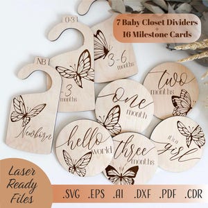 Intercalaires de placard pour bébé, lot de papillons SVG, papillons, cartes d'étape importante, fichiers SVG découpés au laser, Glowforge Cricut, téléchargement numérique